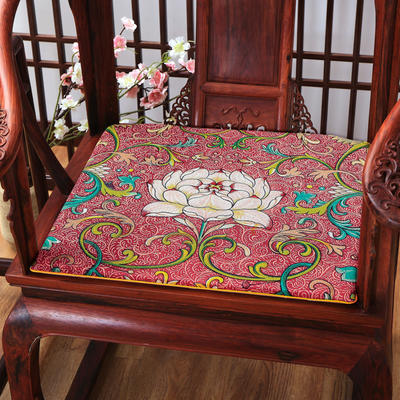 麻布印花新中式坐垫红木沙发垫系列 中式太师椅垫 双鱼团花 40x40x2cm 中式-荷花