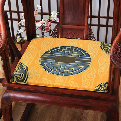 麻布印花新中式坐垫红木沙发垫系列 中式太师椅垫 双鱼团花 40x40x2cm 中式-金福