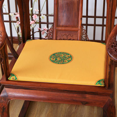 2023新款麻布印花新中式坐垫红木沙发垫系列 中式太师椅垫 中式小花 40x40x2cm 中式-金
