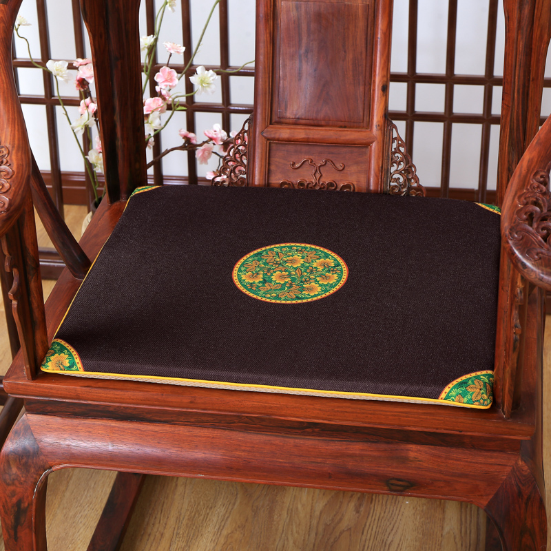 2023新款麻布印花新中式坐垫红木沙发垫系列 中式太师椅垫 中式小花 40x40x2cm 中式-咖