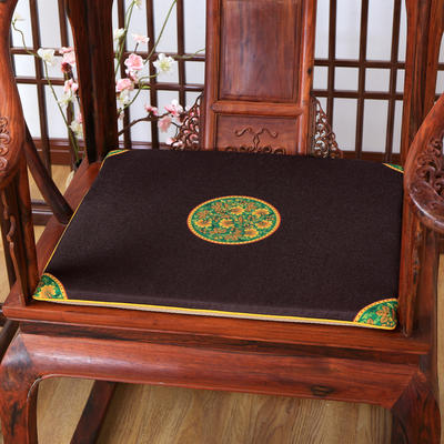 2023新款麻布印花新中式坐垫红木沙发垫系列 中式太师椅垫 中式小花 40x40x2cm 中式-咖