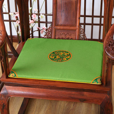 2023新款麻布印花新中式坐垫红木沙发垫系列 中式太师椅垫 中式小花 40x40x2cm 中式-亮绿