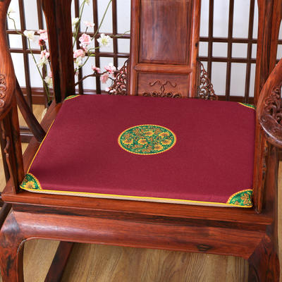 2023新款麻布印花新中式坐垫红木沙发垫系列 中式太师椅垫 中式小花 40x40x2cm 中式-玫红