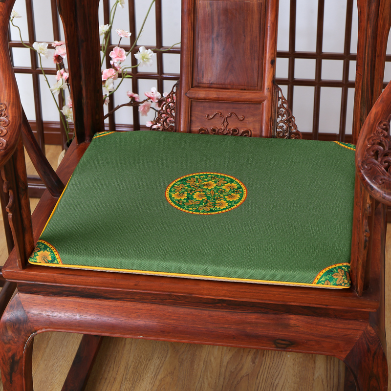 2023新款麻布印花新中式坐垫红木沙发垫系列 中式太师椅垫 中式小花 40x40x2cm 中式-墨绿