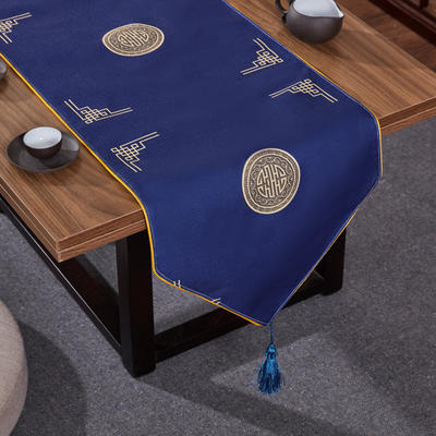 2023新款麻布印花桌旗 150x33cm 富贵-藏蓝