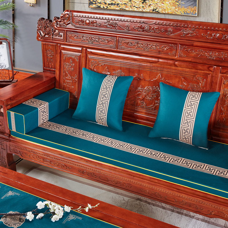 2023新款新中式坐垫红木沙发垫 (2) 每平方（单套子，不含海绵） 回纹花-兰