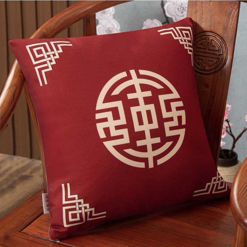 2023新款麻布印花新中式抱枕系列（2） 45x45cm（不含芯） 锦绣-红