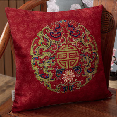 2023新款麻布印花新中式抱枕系列（2） 45x45cm（不含芯） 龙纹吉祥-红