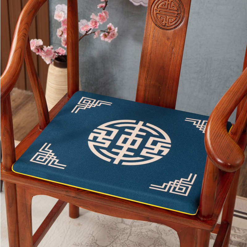 2023新款麻布印花坐垫新中式坐垫红木沙发垫系列（2） 40x40x2cm 锦绣-兰