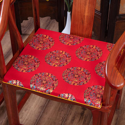 2023新款百搭新中式织锦缎坐垫红木沙发垫 40X40cm（海绵2.5cm） 五龙团-红