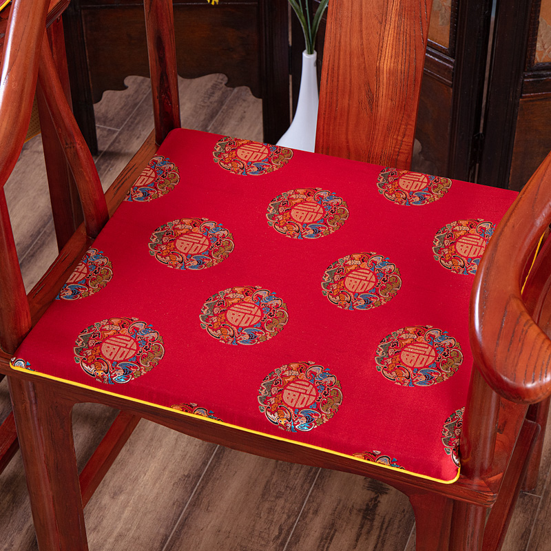 2023新款百搭新中式织锦缎坐垫红木沙发垫 40X40cm（海绵2.5cm） 小五龙-红