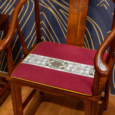 2023新款鸿运棉麻织带坐垫新中式坐垫红木沙发垫特价款 40X40cm（2.5cm） 鸿运金色织带-红