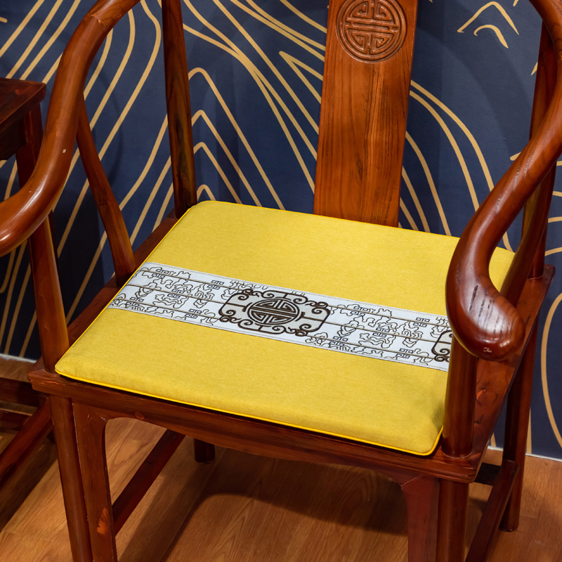 2023新款鸿运棉麻织带坐垫新中式坐垫红木沙发垫特价款 40X40cm（2.5cm） 鸿运织带-黄