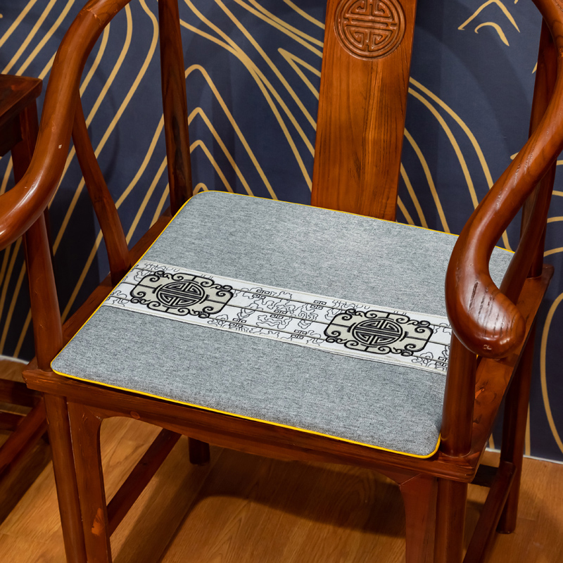 2023新款鸿运棉麻织带坐垫新中式坐垫红木沙发垫特价款 40X40cm（2.5cm） 鸿运织带-灰