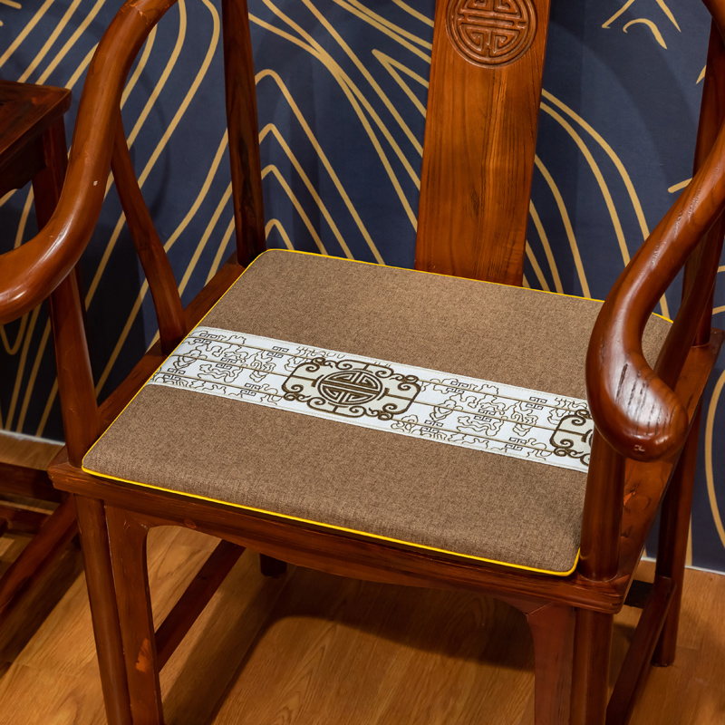 2023新款鸿运棉麻织带坐垫新中式坐垫红木沙发垫特价款 40X40cm（2.5cm） 鸿运织带-咖