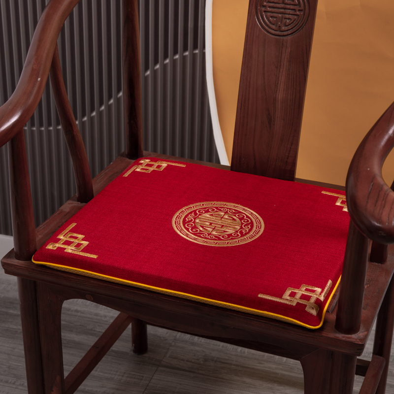 2023新款中式坐垫刺绣椅垫红木沙发绣花垫圈椅垫福星福缘椅垫 40*40*3cm单边 福星单边-红