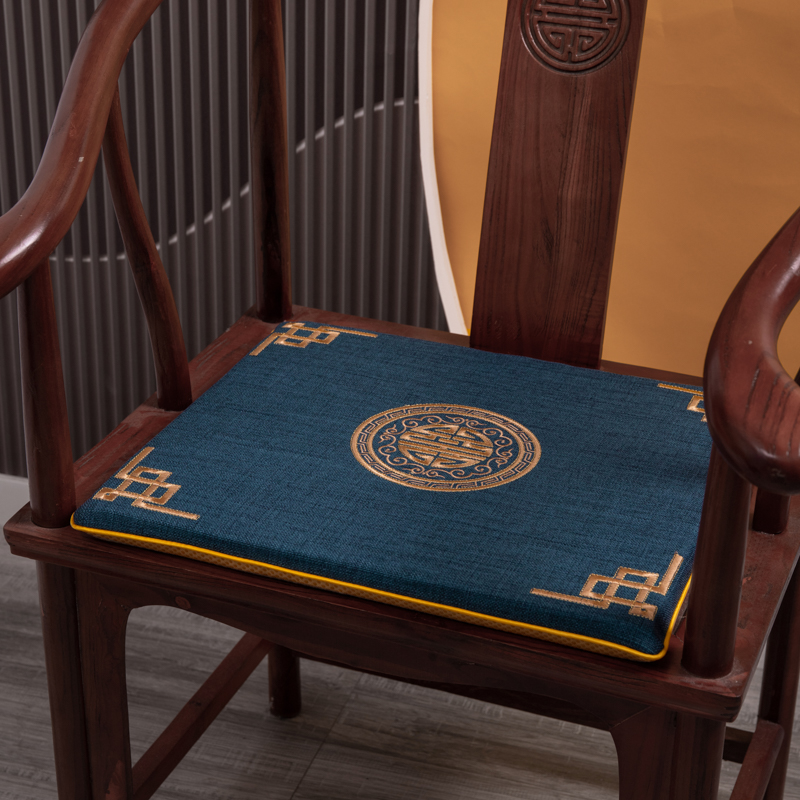 2023新款中式坐垫刺绣椅垫红木沙发绣花垫圈椅垫福星福缘椅垫 40*40*3cm单边 福星单边-蓝