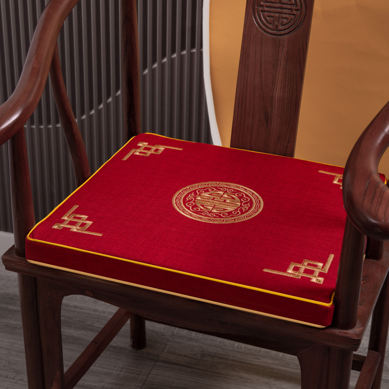 2023新款中式坐垫刺绣椅垫红木沙发绣花垫圈椅垫福星福缘椅垫 40*40*3cm单边 福缘单边-红