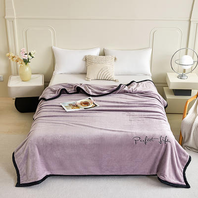 2024新款高克重法兰绒纯色刺绣毛毯午睡毯儿童毯 150*200cm 纯色刺绣款-葡萄紫