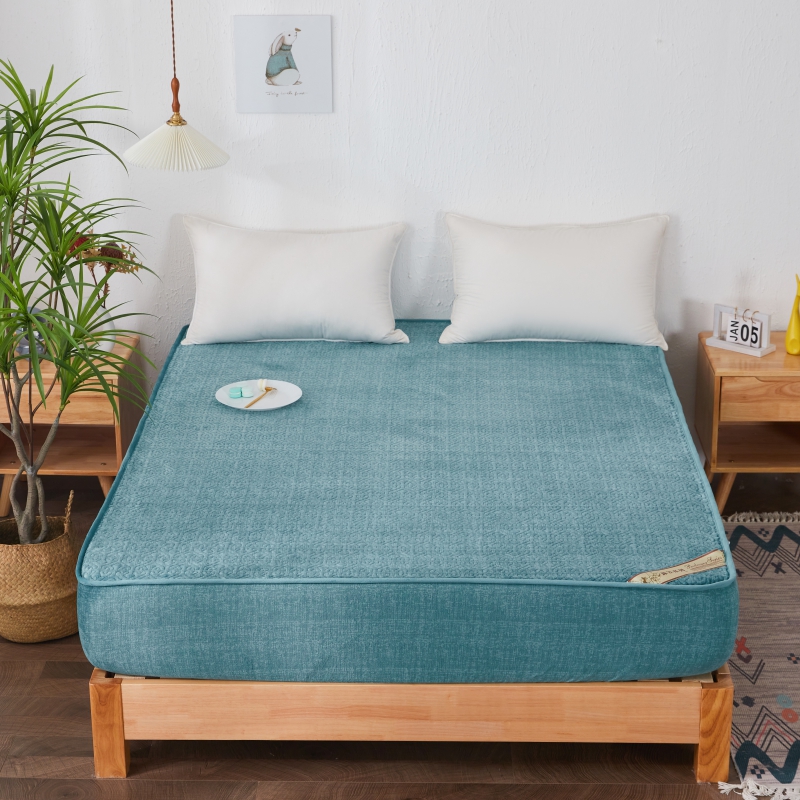 2021新款纯色牛奶绒单床盖/单床笠 同色枕套一对 水绿