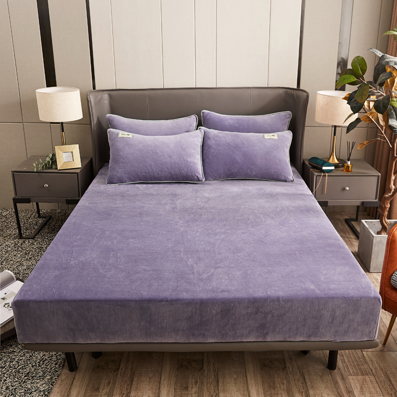 2021新款水晶绒纯色保暖床笠 90x200cm 浅紫