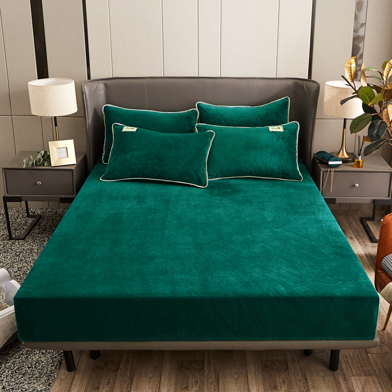 2021新款水晶绒纯色保暖床笠 90x200cm 绿色
