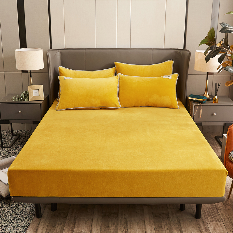 2021新款水晶绒纯色保暖床笠 90x200cm 黄色
