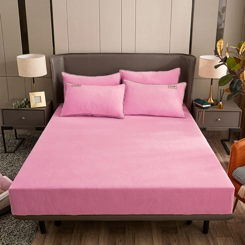 2021新款水晶绒纯色保暖床笠 90x200cm 粉色