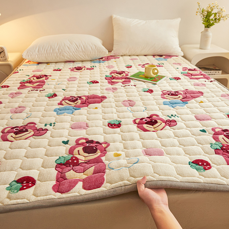 2023新款牛奶绒棉花床垫床护垫薄款秋冬保暖床垫床褥子 100*200cm 草莓熊