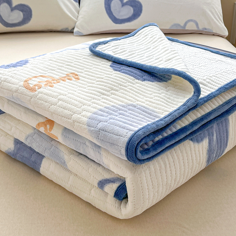 2025新款亲肤牛奶绒床盖系列 牛奶绒床盖-幸运星-蓝