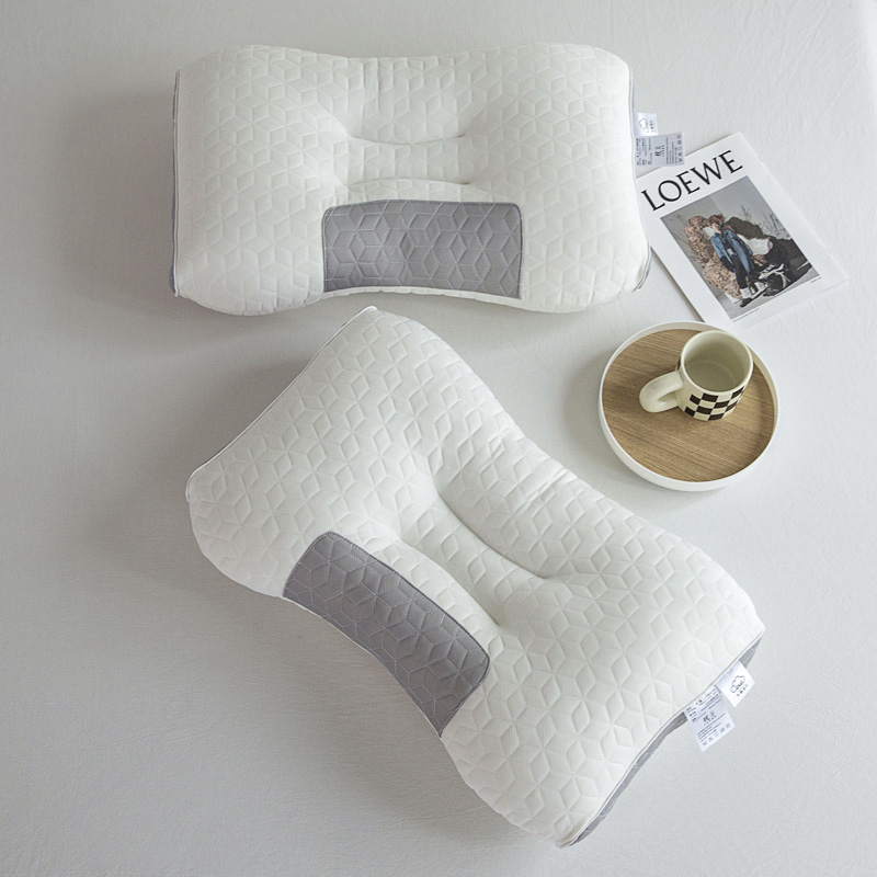 2023冬季新款 绗绣+乳胶夹层 spa枕3D双拼针织棉护颈枕枕头枕芯