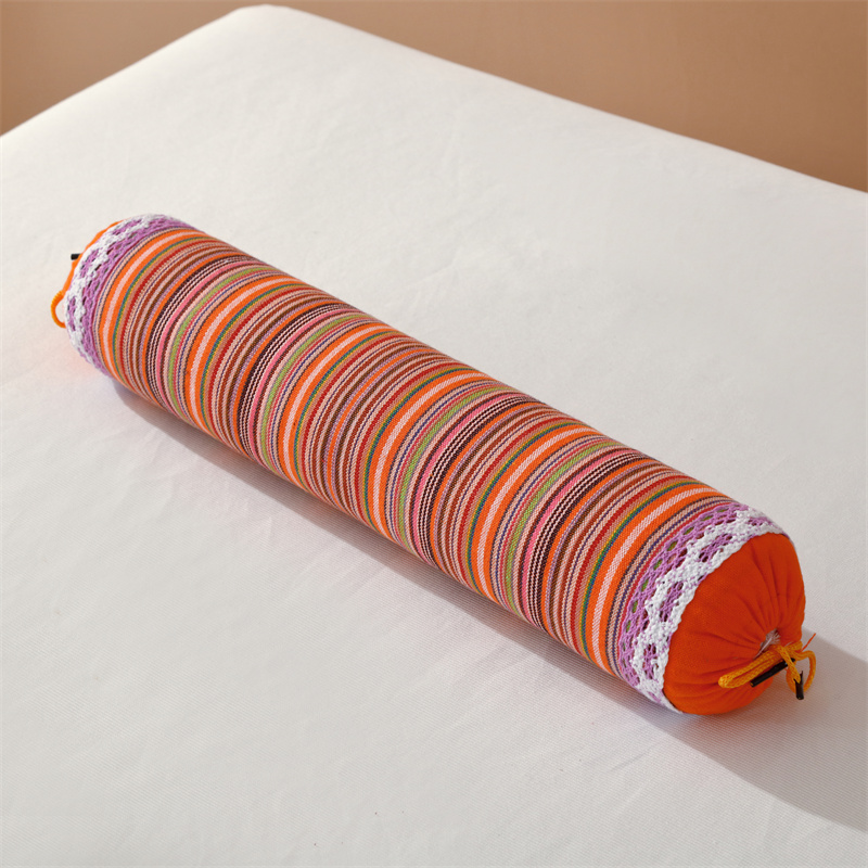 2024新款圆柱形荞麦硬枕头颈椎枕头糖果枕 【小号】直径8长39cm#340g 橙红条纹