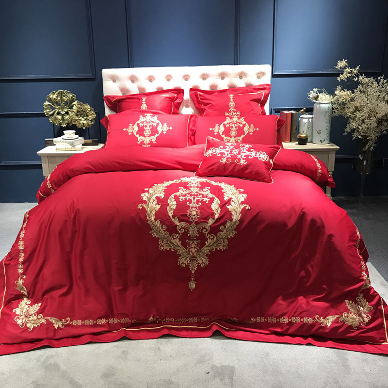 涞乐家纺高端婚庆刺绣系列四件套大红 1.8m（6英尺）床 琉璃梦