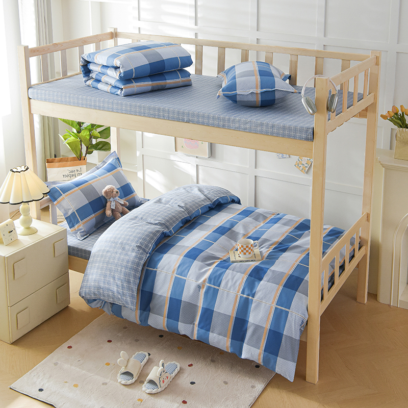 2025新款全棉13372学生宿舍床单款印花三件套上下铺六件套-系列一 夏曲-蓝