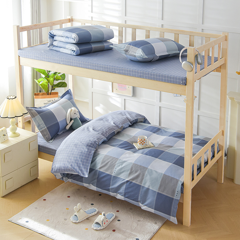 2025新款全棉13372学生宿舍床单款印花三件套上下铺六件套-系列一 向往生活-灰