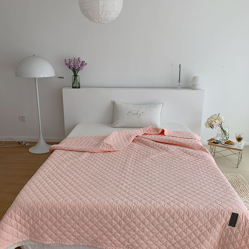 2021新款80支韩国砂洗床盖-三件套 220cmx240cm 粉色