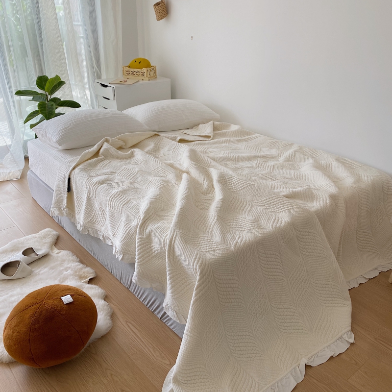 2023新款韩式砂洗床盖绒垫 200cmx230cm单床盖 白色