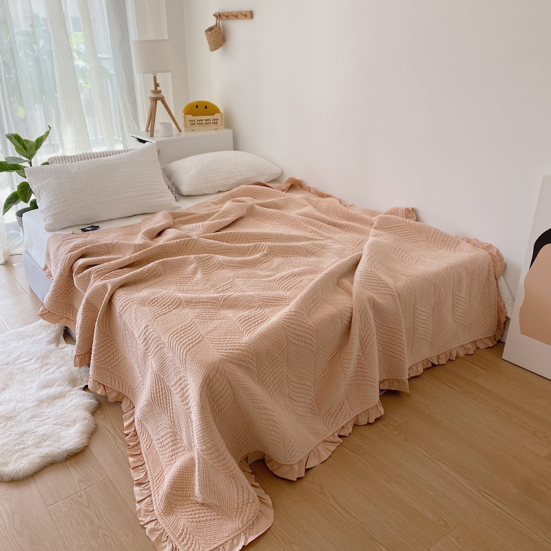 2023新款韩式砂洗床盖绒垫 枕套/对 橘粉