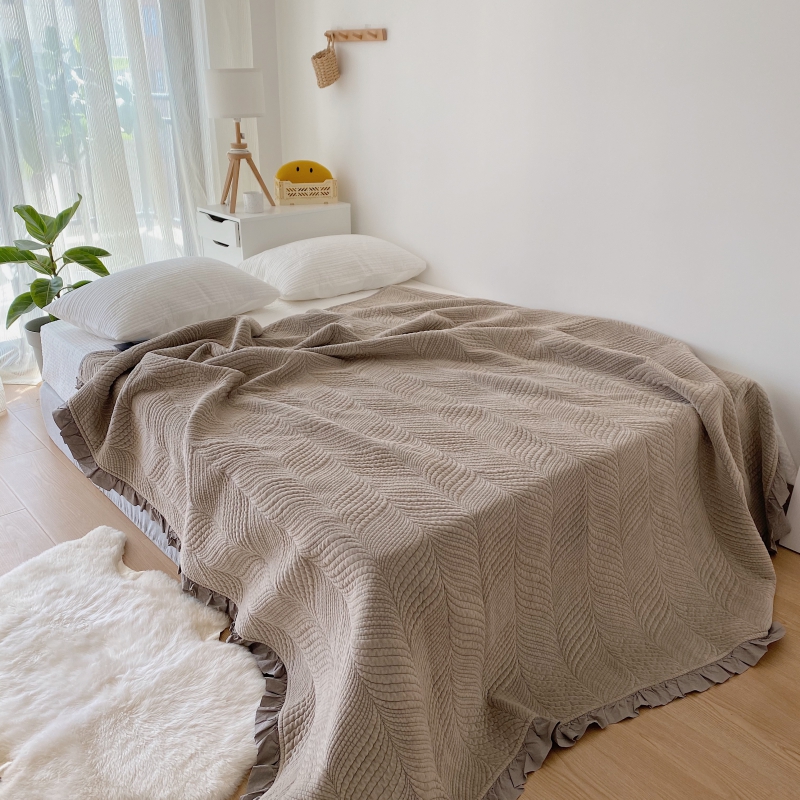 2023新款韩式砂洗床盖绒垫 200cmx230cm单床盖 咖色