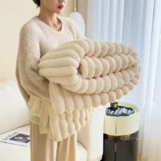 2023新款时尚多功能兔绒毛毯 1.0*1.5m单毛毯 兔毛奶白