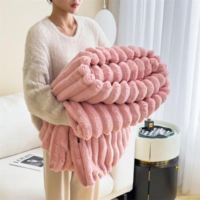 2023新款时尚多功能兔绒毛毯 1.5*2.0m单毛毯 兔毛粉
