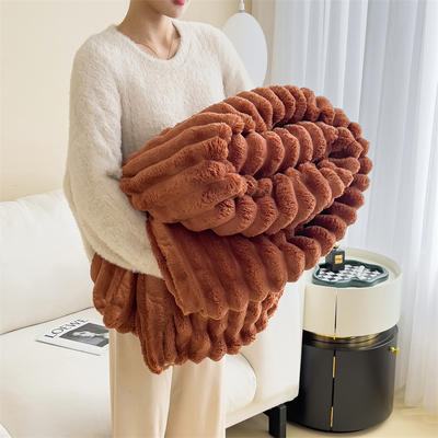 2023新款时尚多功能兔绒毛毯 1.5*2.0m单毛毯 兔毛焦糖