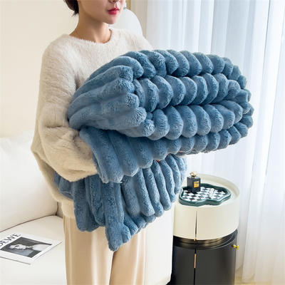 2023新款时尚多功能兔绒毛毯 1.5*2.0m单毛毯 兔毛蓝