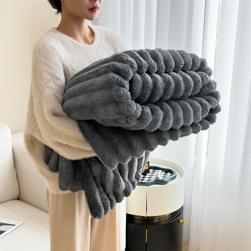 2023新款时尚多功能兔绒毛毯 1.5*2.0m单毛毯 兔毛深灰