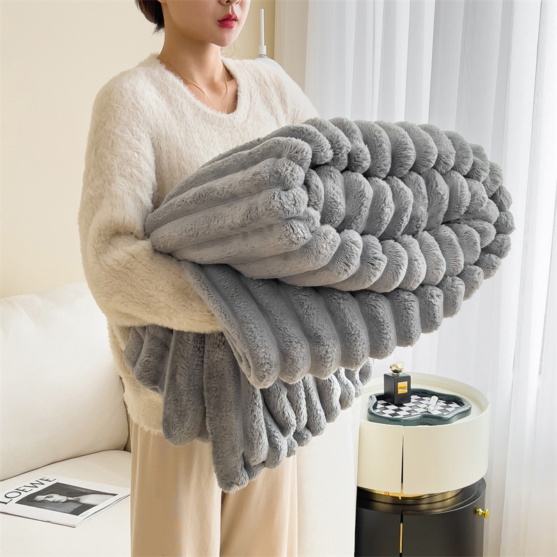 2023新款时尚多功能兔绒毛毯 1.5*2.0m单毛毯 兔毛银灰