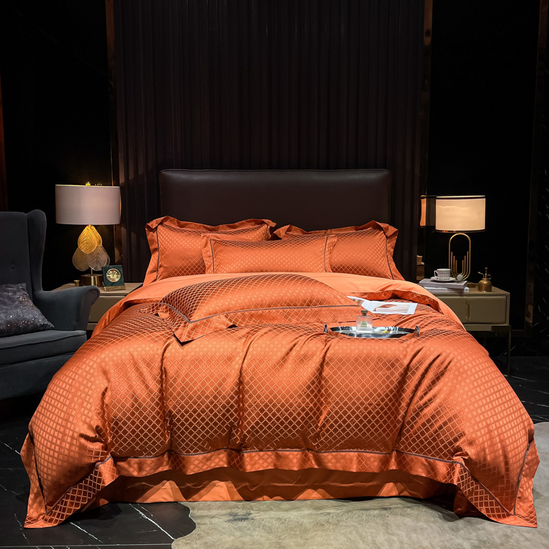 新款高精密色织大提花系列四件套 1.5m床单款四件套 方矩-橙