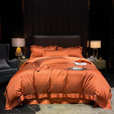 新款高精密色织大提花系列四件套 1.8m床单款四件套 方矩-橙