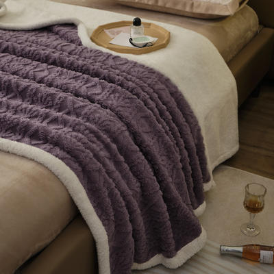 【珊瑚绒绒毯】无印立体花加厚保暖双面盖毯良品雕花绒秋冬四季毛毯家纺毯子 1.5X2.0M 优雅紫