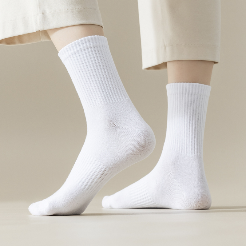 2022新款日式无印男士束腰中长袜良品棉质袜子秋冬中长筒袜透气休闲男袜 均码（43码内可穿） 白色