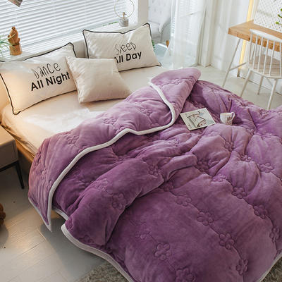 毛毯 法兰绒加厚绗缝梅花被毯 加厚保暖毛毯 180cmX200cm 梅花朵朵-优雅紫